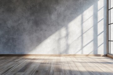 Contemporary Concrete Interior. Empty Living Space with Modern Concrete Wall and Wooden Flooring