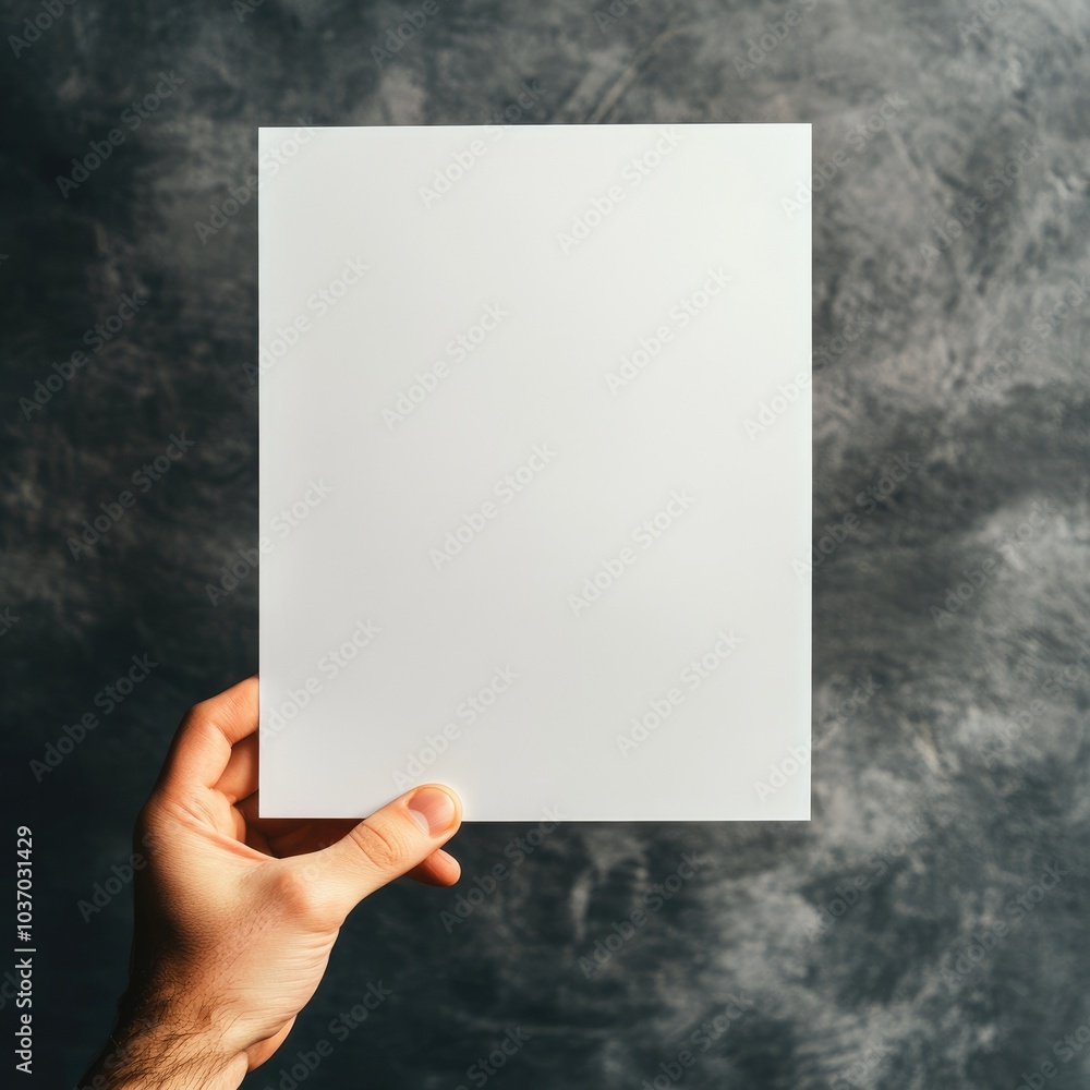 Poster man holding empty a4 paper sheet cut out on white background