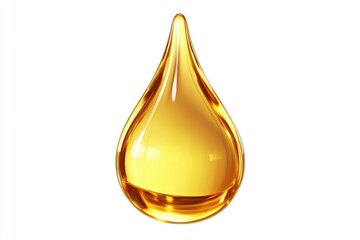 Golden Liquid Drop. Abstract Concept of Amber Oil Dripped on White Background