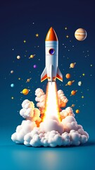 Fototapeta premium 3D Rocket Launch Scene