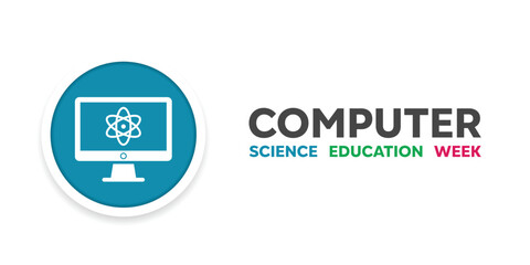 Computer Science Education Week. Computer and science. Great for cards, banners, posters, social media and more. White background. 
