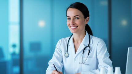 Smiling medical professional providing patient care.