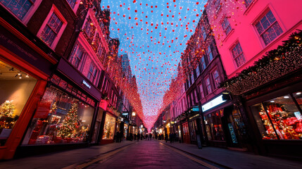 Red lights district illuminated for Christmas and New year