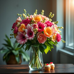 Bouquet of pale pink flowers in a vase 