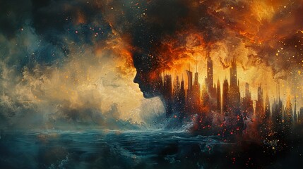 City of Dreams: A Surreal Landscape of Fire and Water