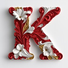 Obraz premium Soft Coral Red 3D Letter K Design with Floral Elements