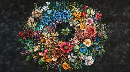 A harmonious blend of flora and fauna intertwined forming a living mandala