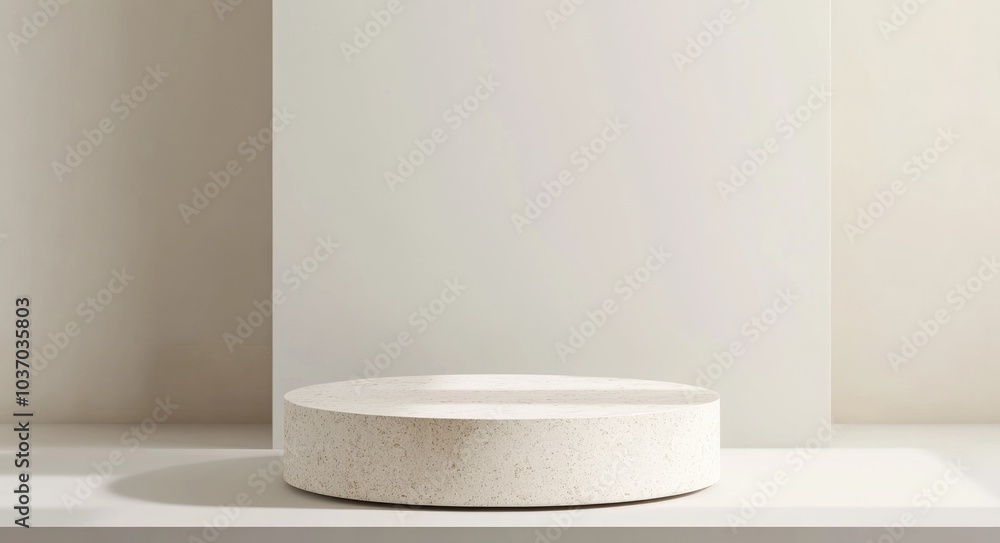 Poster minimalist product presentation podium with stone platform and abstract background