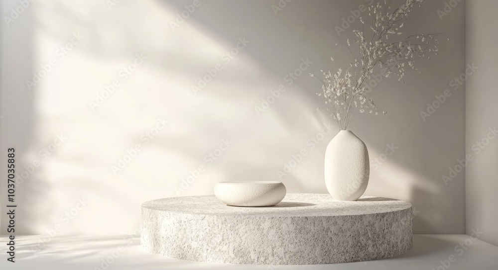 Poster stone product showcase: minimalist 3d display stage with abstract background