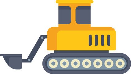 Yellow excavator digging with mechanical shovel on construction site