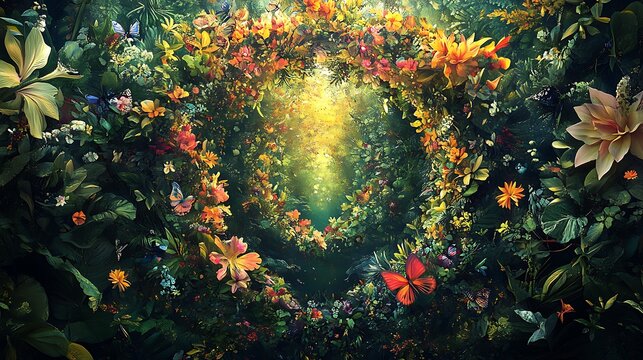 A harmonious blend of flora and fauna intertwined forming a living mandala