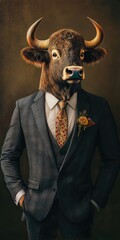 Surreal Bull - Fashionable Anthropomorphic Animal in Elegant Business Attire