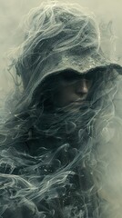 Mysterious Figure Shrouded in Smoke: A Haunting Portrait