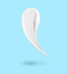Cosmetic product in air on light blue background