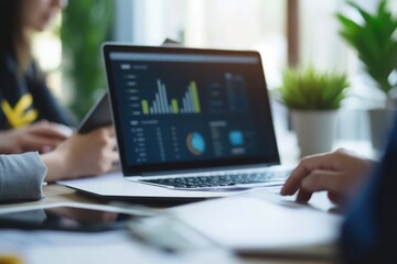 Close-up of data dashboard on laptop screen