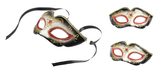 Bright carnival mask isolated on white, collage