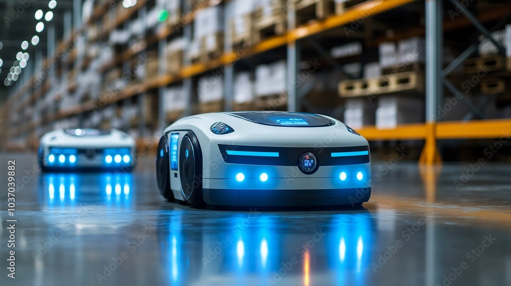 Poster autonomous warehouse robots. streamlined efficiency.generative ai illustration.