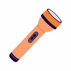 Electric flashlight. Flash torch light with led lamp turned off. Pocket torchlight. Travel tourist accessory. Touristic item. Night tool. Flat vector illustration isolated on white background
