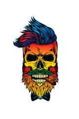 Hipster skull with beard and mustache with cigar in mouth.. Original vector illustration in vintage style. T-shirt design.