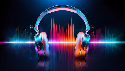 Headphones and Soundwaves: Conceptual Artwork on a Dark Background