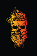 Hipster skull with beard and mustache with cigar in mouth.. Original vector illustration in vintage style. T-shirt design.