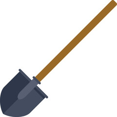 Shovel with a wooden handle digging on a white background