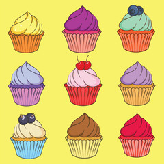 various kinds of delicious and sweet cupcake shapes