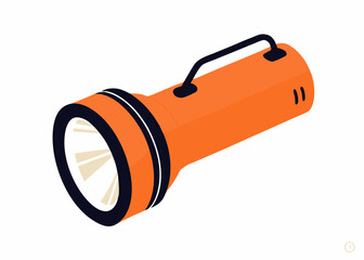 Flashlight, electric LED torchlight. Portable hand-held lamp for camping and hiking. Night travel accessory, pocket flash light icon. Flat graphic vector illustration isolated on white background

