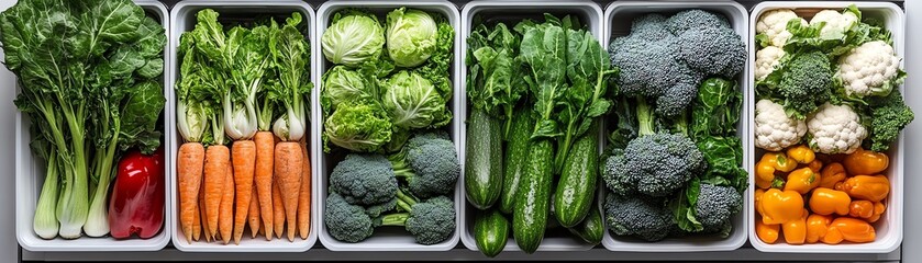 Assortment of fresh vegetables in containers.