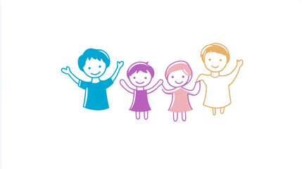 A happy family with children, using simple shapes and lines in a vector logo style.