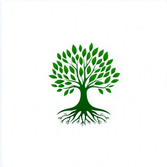 Obraz premium Logo design of green tree with roots, simple vector graphic logo icon on white background.