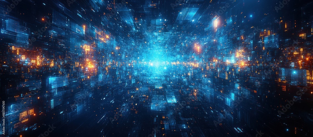 Poster a digital abstract representation of a futuristic, data-driven environment.