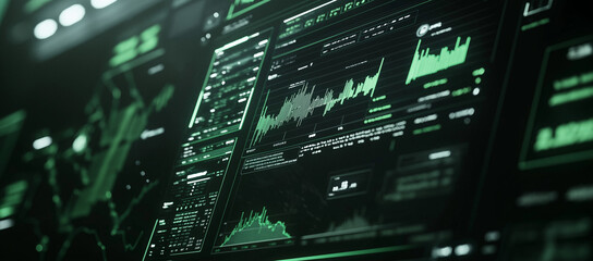 Obraz premium Financial analytics dashboard on computer screen. Business data analysis, stock market research and investment strategy concept, Ai