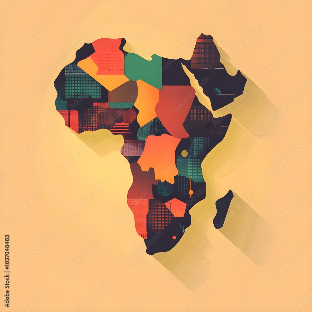 Poster abstract africa map with geometric patterns and long shadow