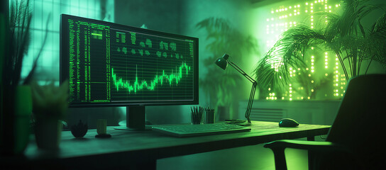 Fototapeta premium Financial analytics dashboard on computer screen. Business data analysis, stock market research and investment strategy concept, Ai