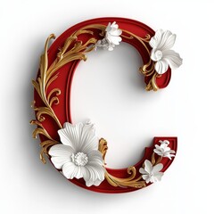 Elegant Red and Gold Letter C with Floral Design