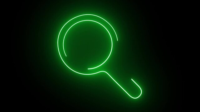 neon search icon animation.
outline neon magnifying glass icon on black background. Glowing neon magnifying Glass Icon animation.