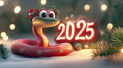 Fototapeta premium The symbol of 2025 is a New Year's snake