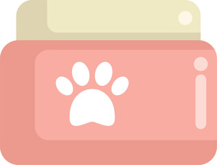 Pink cosmetic product jar with paw print for pet care, isolated on white background