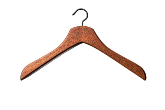 Wooden hanger, isolated on white background for apparel display purposes.