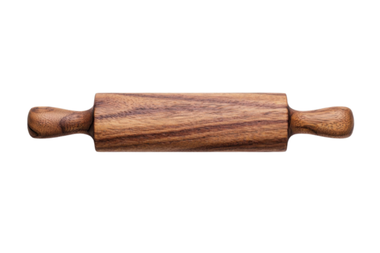 Wooden rolling pin on white isolated background.