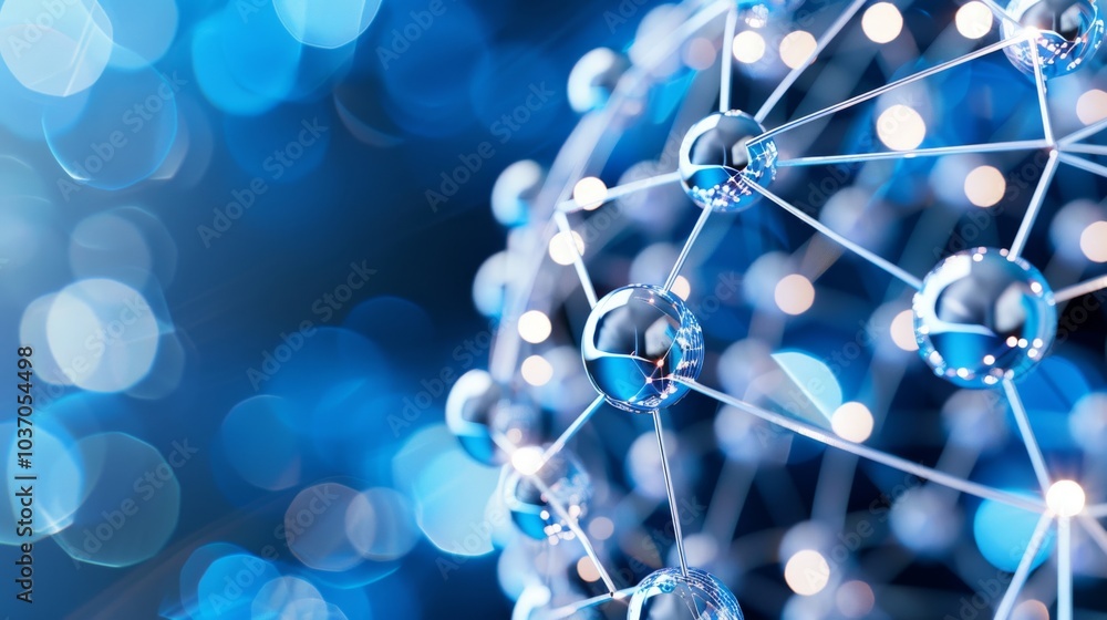 Poster illuminated digital network sphere on dark gradient background