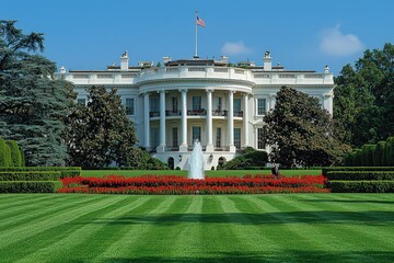 White House in Washington, D.C., USA, with a clear blue sky. 