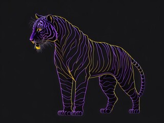 Naklejka premium Neon Animal Icons: Chinese New Year Fauna with Vivid Colors, Retro Pop-Art, and Surreal Neon Designs. Bold Wildlife Portraits on Black Background, Crafted with Generative AI for Commercial content