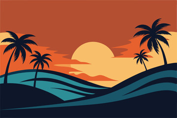 abstract wave and california palm tree vector art