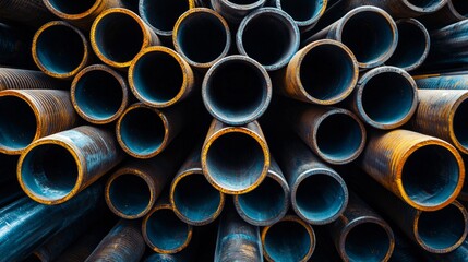 Stacked metal pipes, industrial material