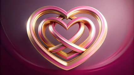 Golden intertwined hearts on soft gradient background.