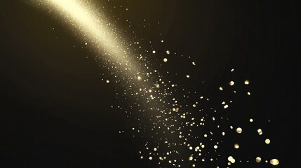 Sparkling dynamic stream of golden particles isolated on plain black background. Gold shimmers motion design, render, animation isolated on chroma/alpha key. Christmas sparkling effect rendering.
