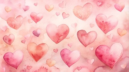 Fototapeta premium Watercolor pink hearts with soft light accents.