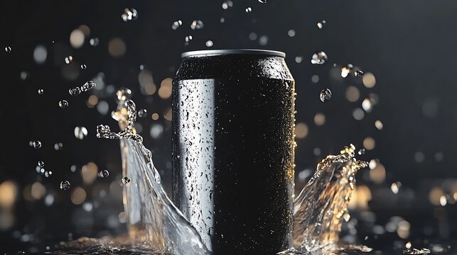 280 ml soda can with drops splash mockup